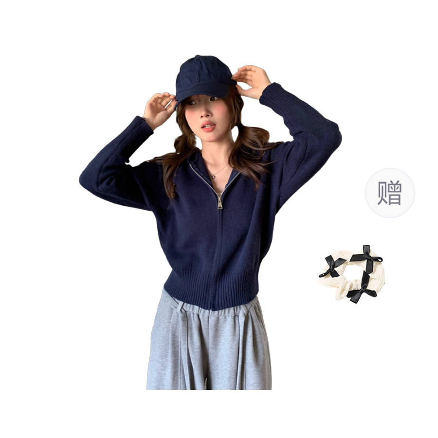 CPAURA Knitwear Women's Image Color+Hair Tie Included Hooded Moderate Cardigan
