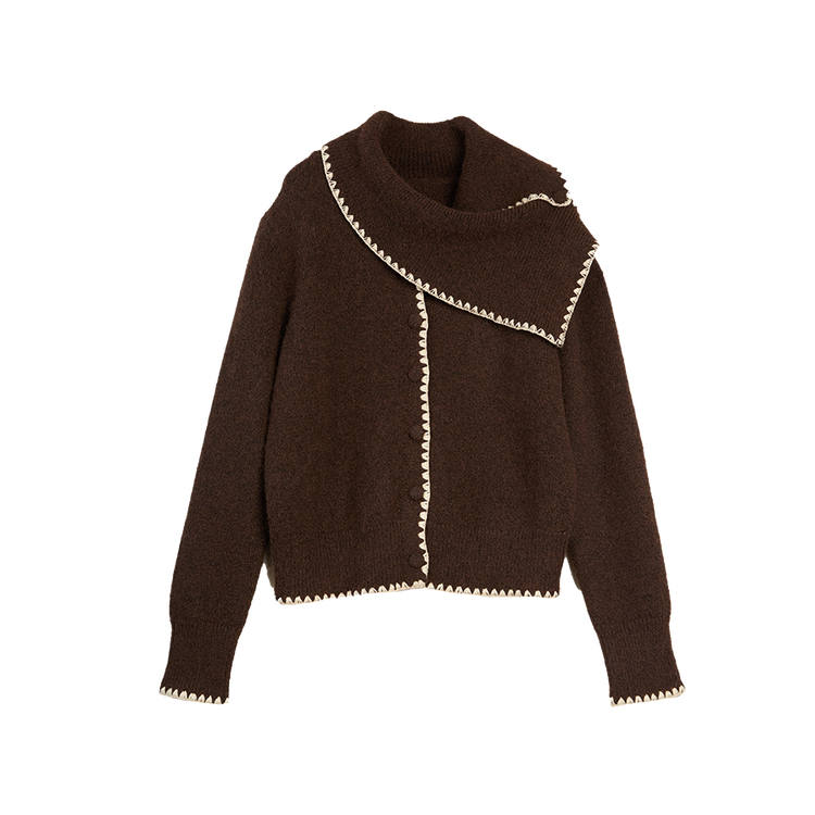 ELLE Knitwear Women's Coffee Lapel Moderate Cardigan