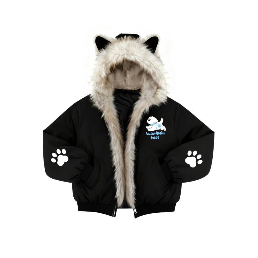 HUANQIU Puffer Jackets Unisex Hooded Thickened Puffer Jacket