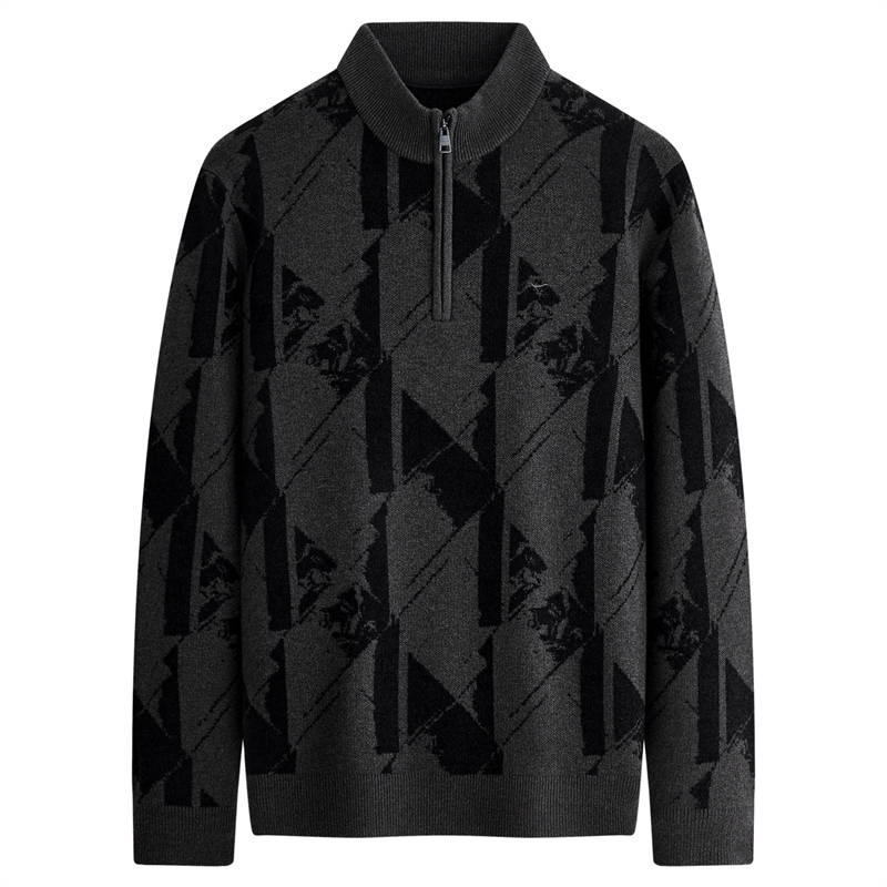 SEPTWOLVES SEPTWOLVES Sweaters Men's Black Gray Color Stand Collar Thickened