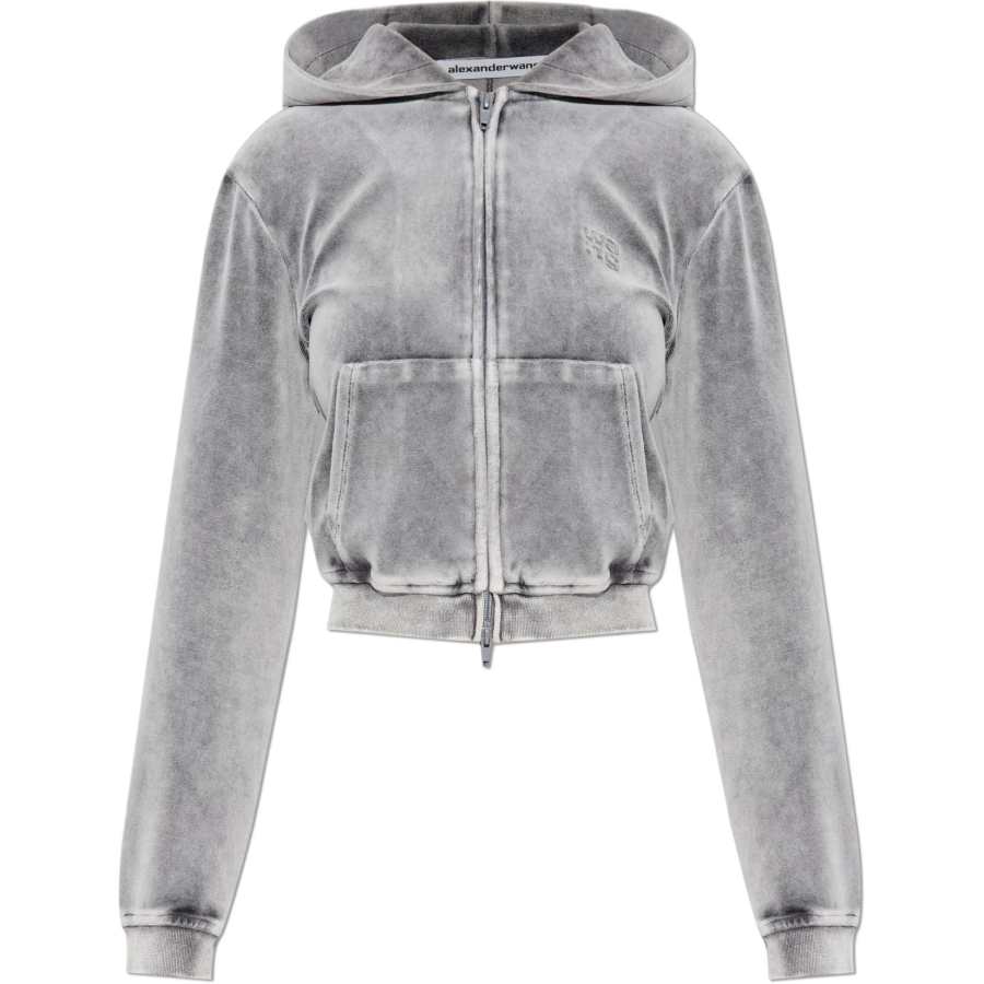 Alexander Wang Embellished Hotfix Velour Shrunken Hoodie