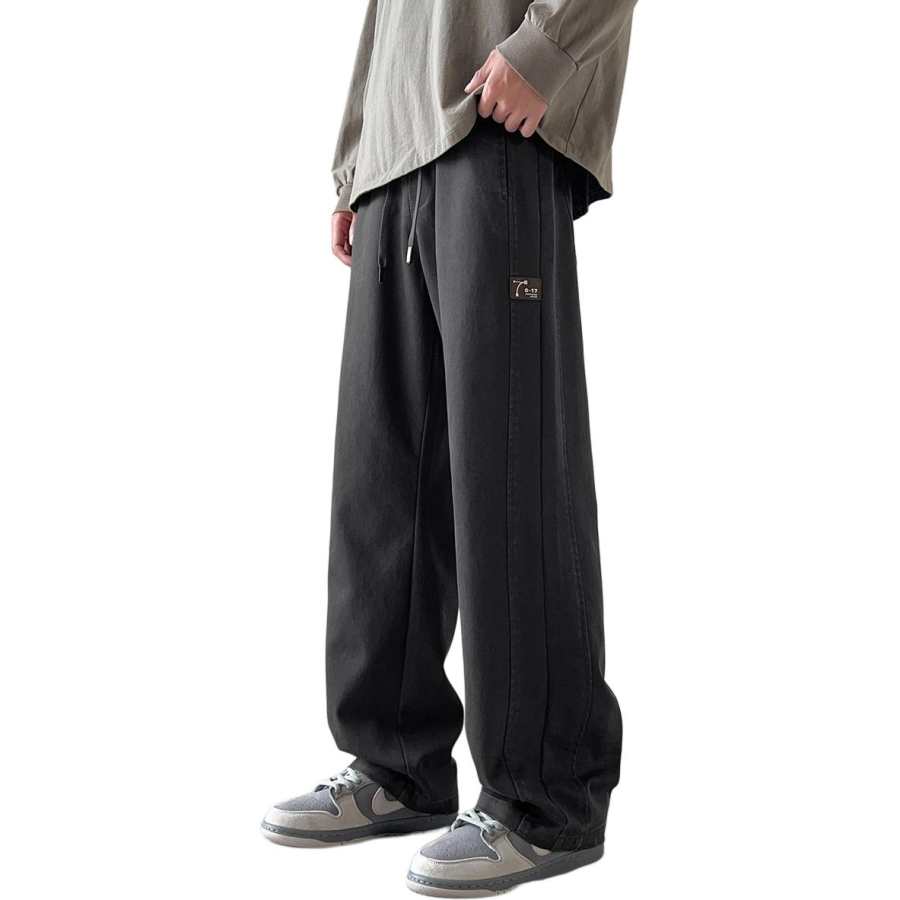 Tonlion Casual Pants Unisex Dark Gray Moderate Straight Fit Pants