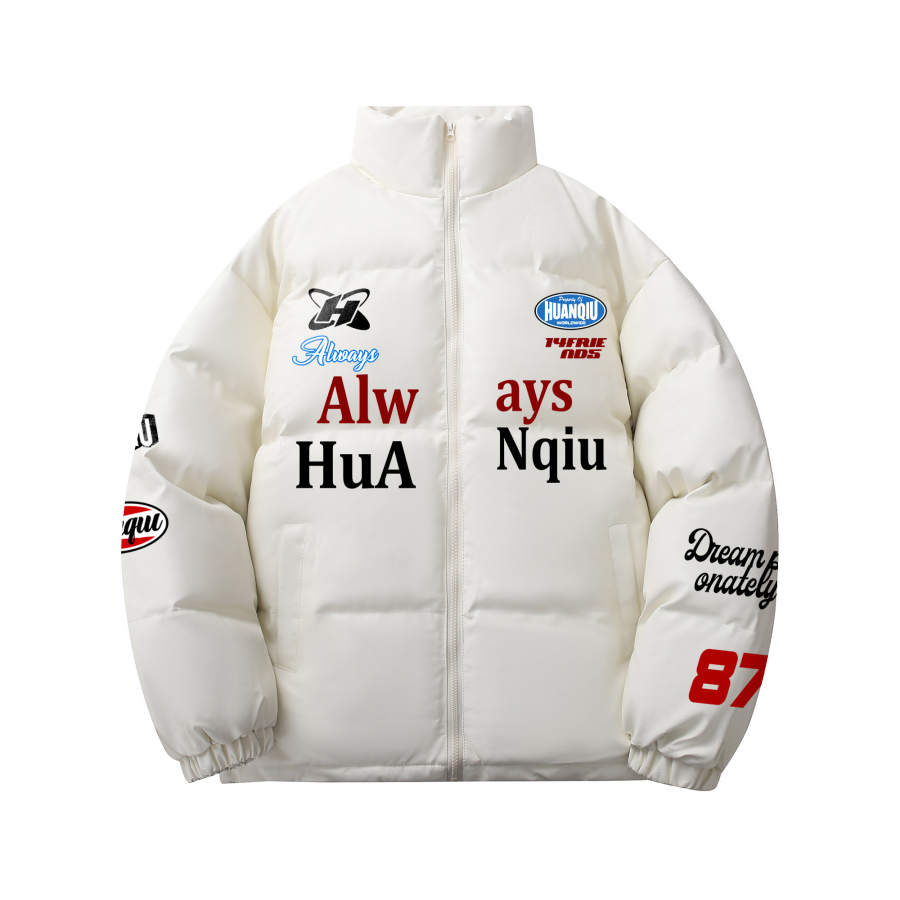 HUANQIU Puffer Jackets Unisex Stand Collar Thickened Padded Puffer Jacket