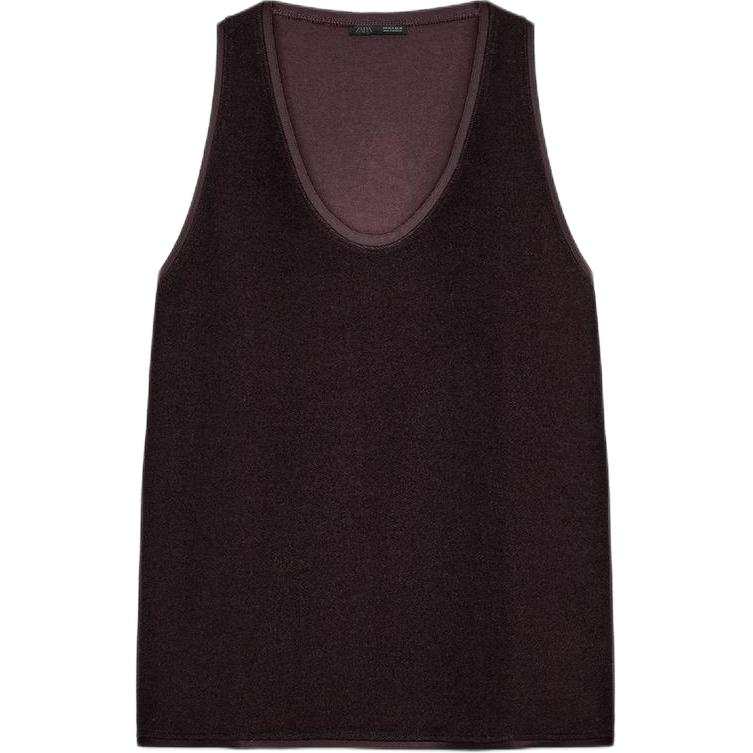 ZARA Tank Tops Women's Brown Crew Neck Moderate Other