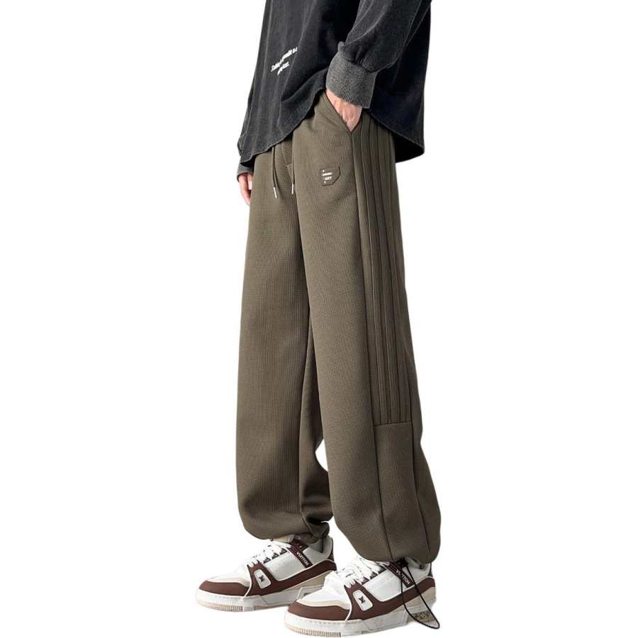 Tonlion Casual Pants Unisex Gray Pea Green Moderate Straight Fit Pants