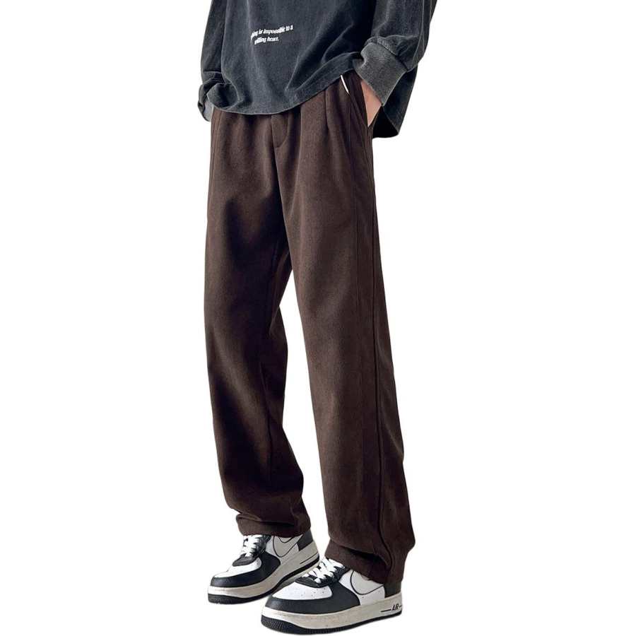 Tonlion Casual Pants Unisex Coffee Moderate Straight Fit Pants