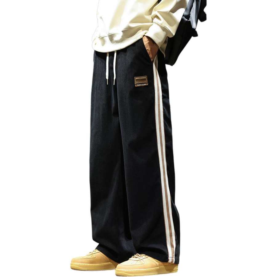 Tonlion Casual Pants Unisex Black Moderate Straight Fit Pants