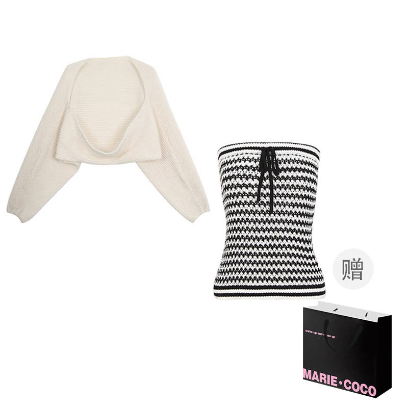 MARIE·COCO Knitwear Women's Cardigan Shawl+Strapless Top Moderate