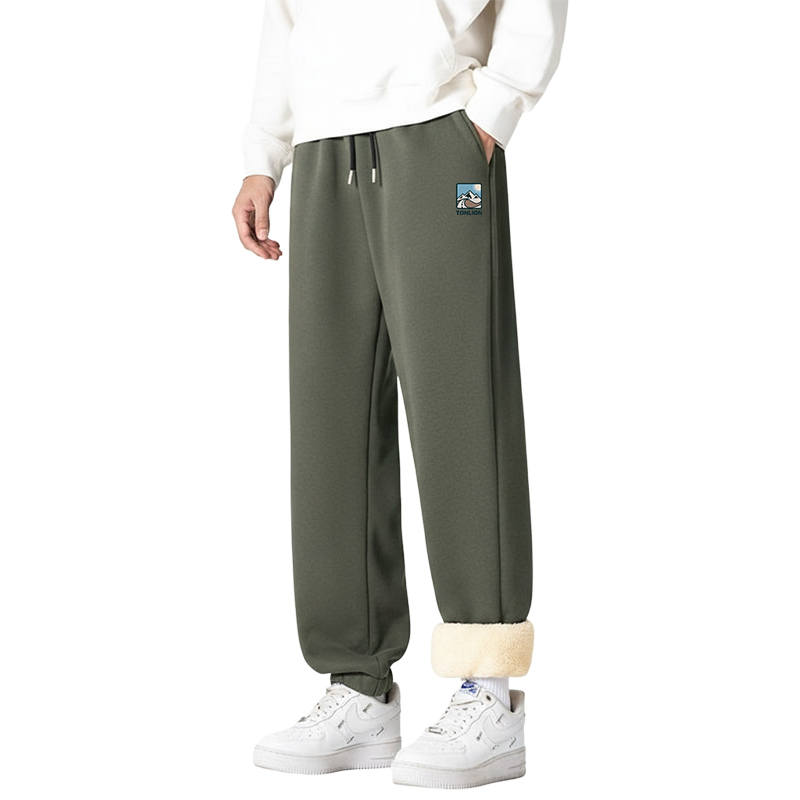 Tonlion Casual Pants Unisex Thickened And Fleece Lined Cuffed Pants