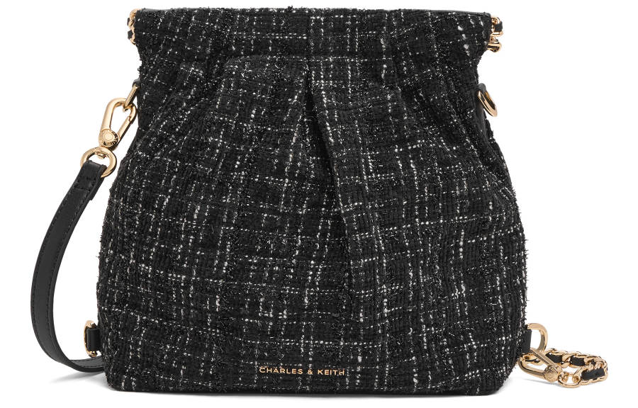 CHARLES&KEITH Woolen Shoulder Bag Small Women's Black Tweed Black