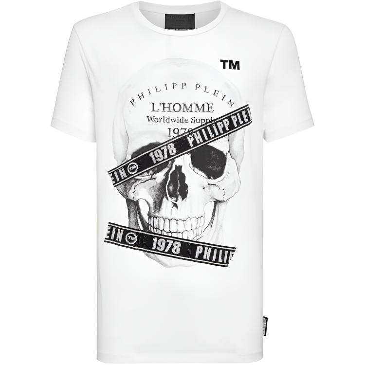 PHILIPP PLEIN T Shirts Men's White Crew Neck Moderate Straight Fit
