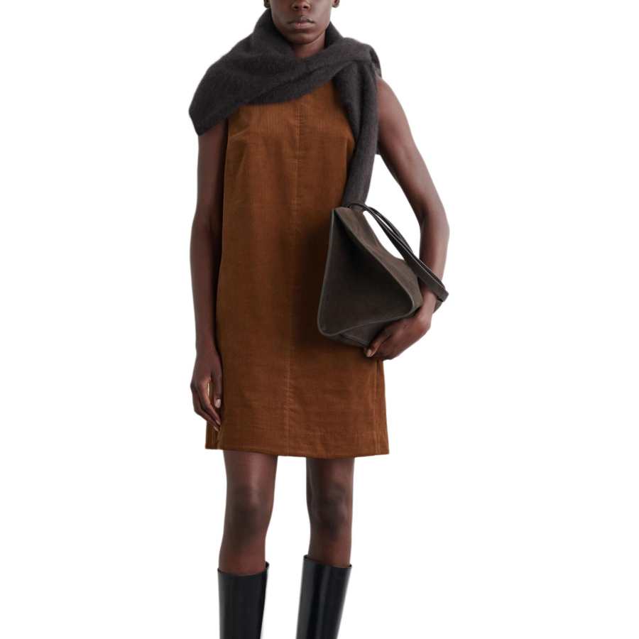 COS Sleeveless Dresses Women's Brown Crew Neck Moderate Short
