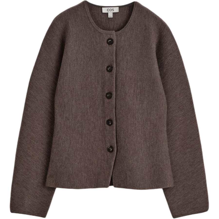 COS Knitwear Women's Brown Crew Neck Moderate Cardigan