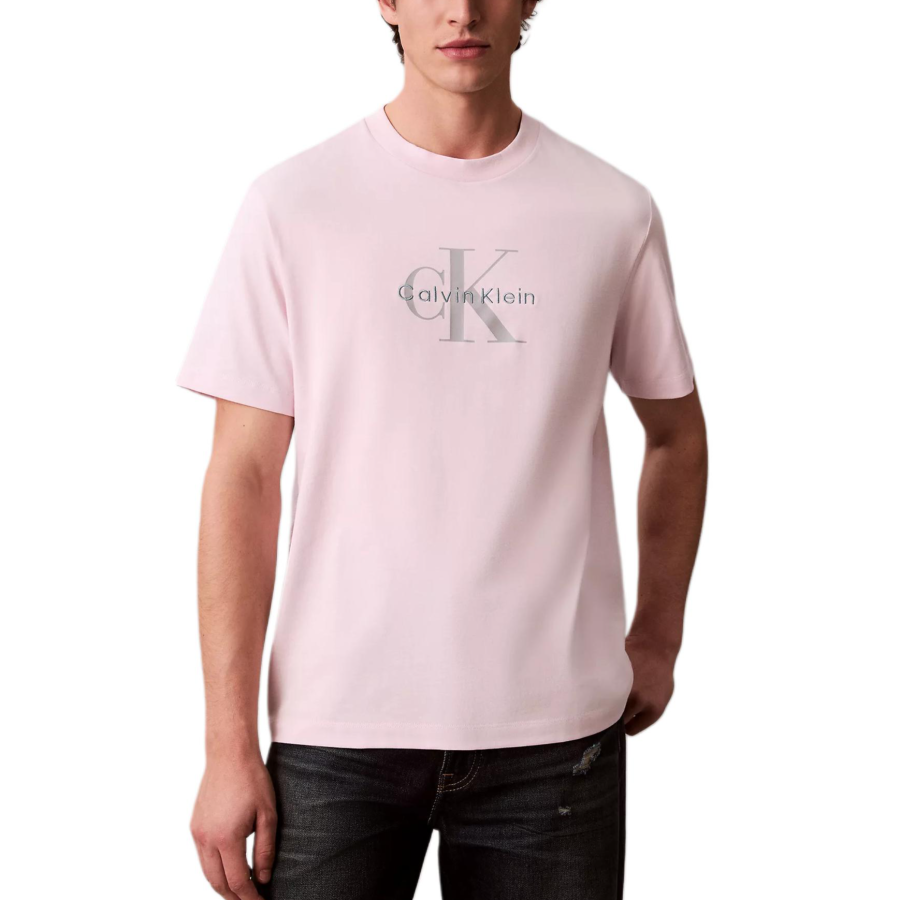 Calvin Klein T Shirts Men's Pearl Pink Crew Neck Moderate