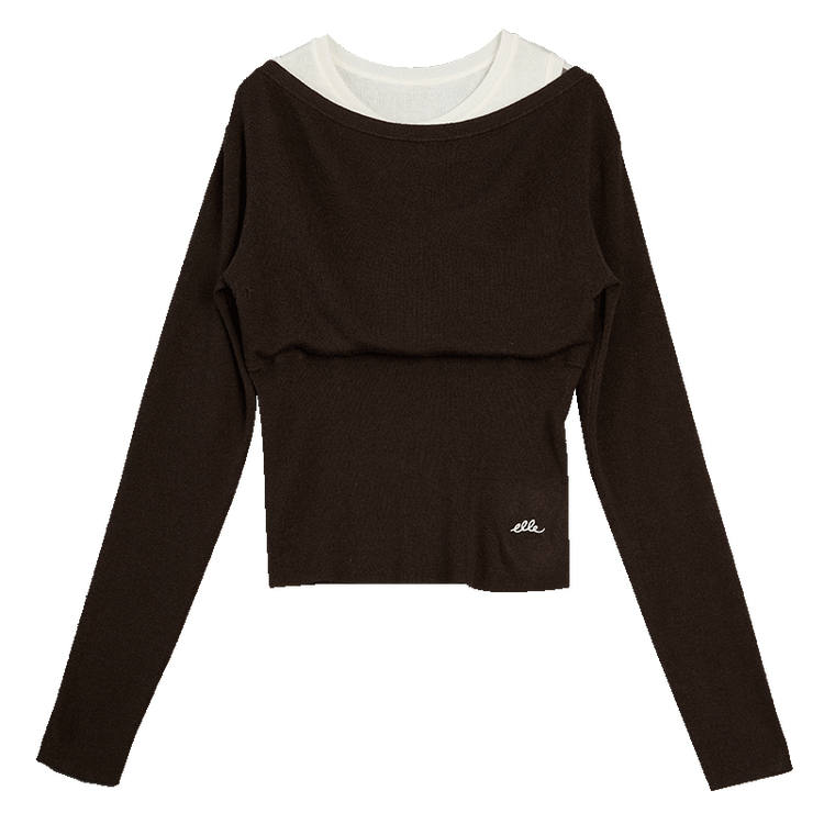 ELLE Sweaters Women's Coffee Crew Neck Moderate Mock Two Piece