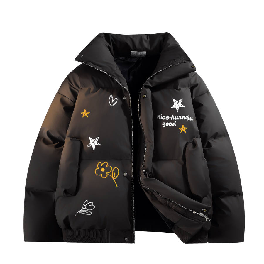 HUANQIU Puffer Jackets Unisex Stand Collar Moderate Padded Puffer Jacket