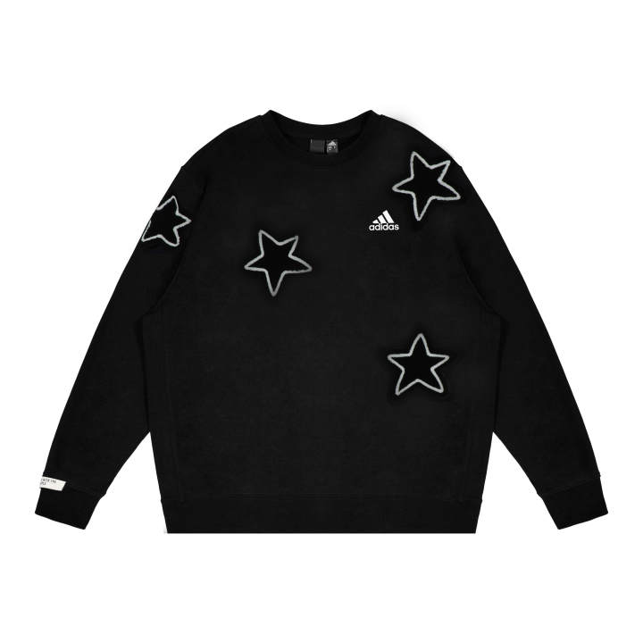 Adidas Adidas Extraordinary Star Embossed Handcrafted Patchwork Crew Neck Fleece Lined Sweatshirt Unisex