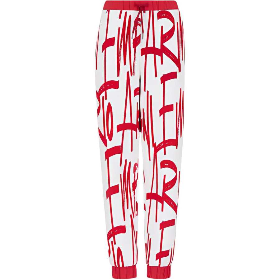 EMPORIO ARMANI Knitted Sweatpants Women's Red Moderate Cuffed Pants