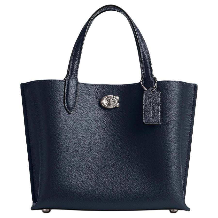 COACH Willow Polished Pebble Leather Tote Bag, Shopping Bag, Shoulder Bag, Handbag Medium Women's Dark Marine Blue
