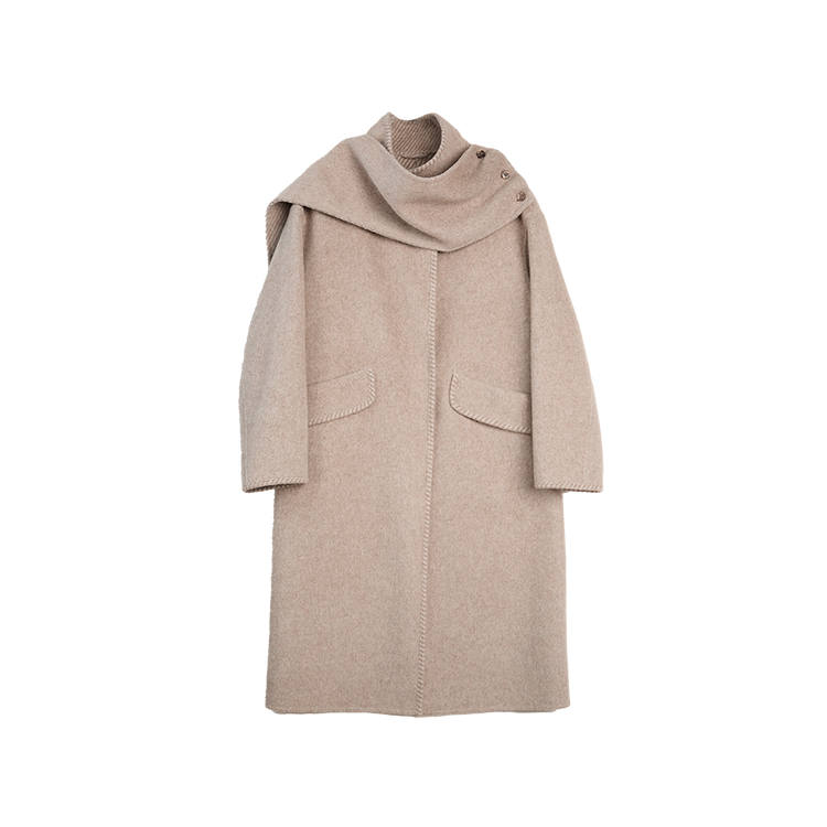 ELLE Coats Women's Beige Coffee Stand Collar Moderate Straight Fit