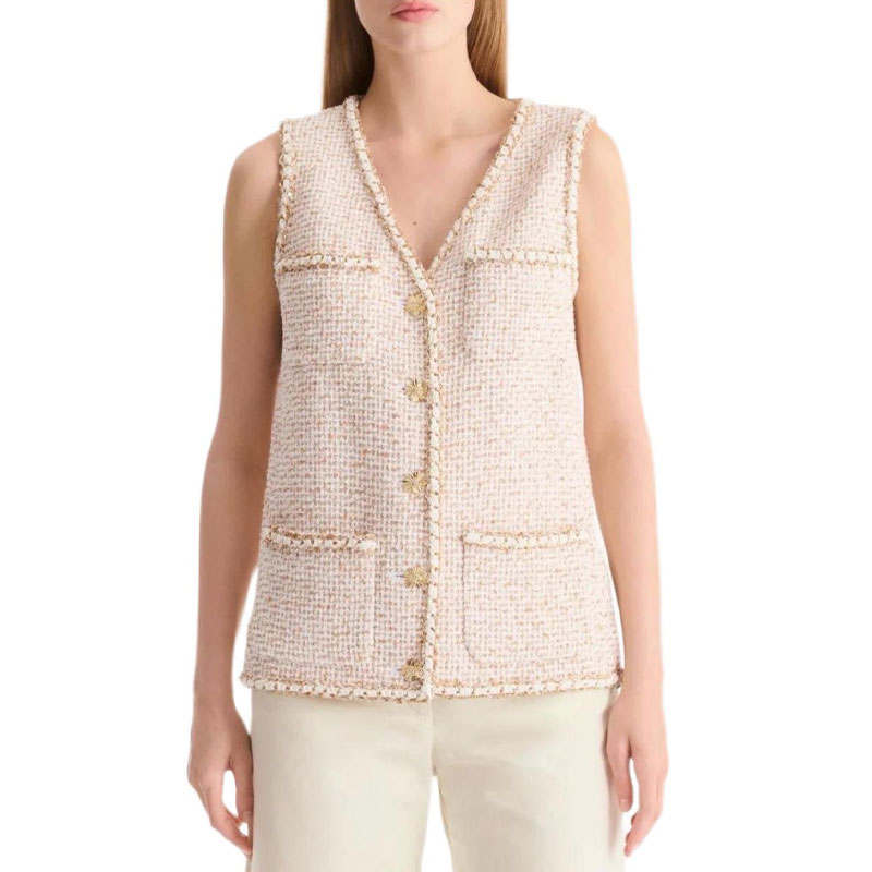 CHANEL Vests Women's Pink V Neck Moderate Straight Fit