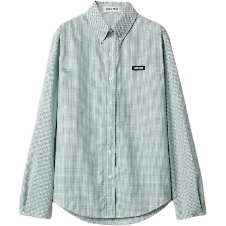 Miu Miu Logo-Embroidered Button-Up Checked Shirt