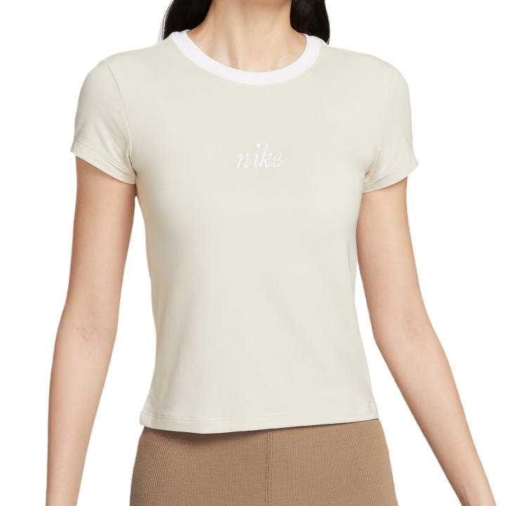Nike Nike T Shirts Women's Light Orewood Brown/White Crew Neck Moderate