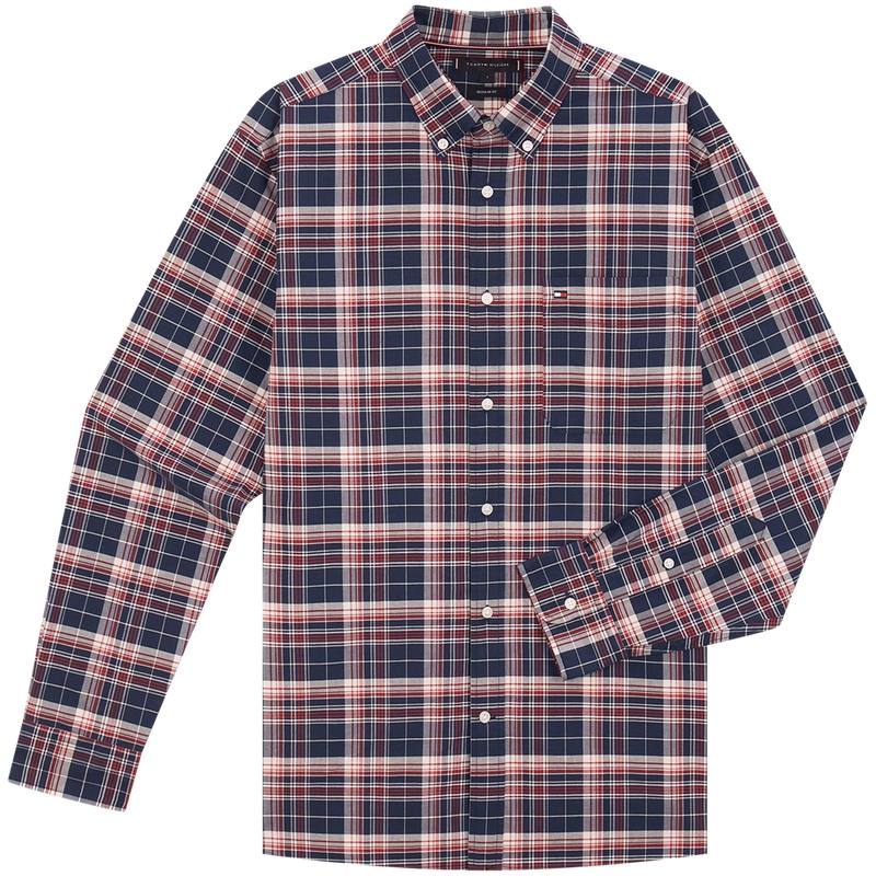Tommy Hilfiger Shirts Men's Navy Blue Red Plaid 0MT Lapel Moderate Other