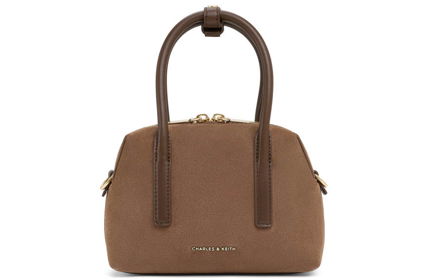 CHARLES&KEITH Synthetic Leather Handbag, Crossbody Bag Small Women's Mocha Brown Mocha/Deep Olive Dark Olive