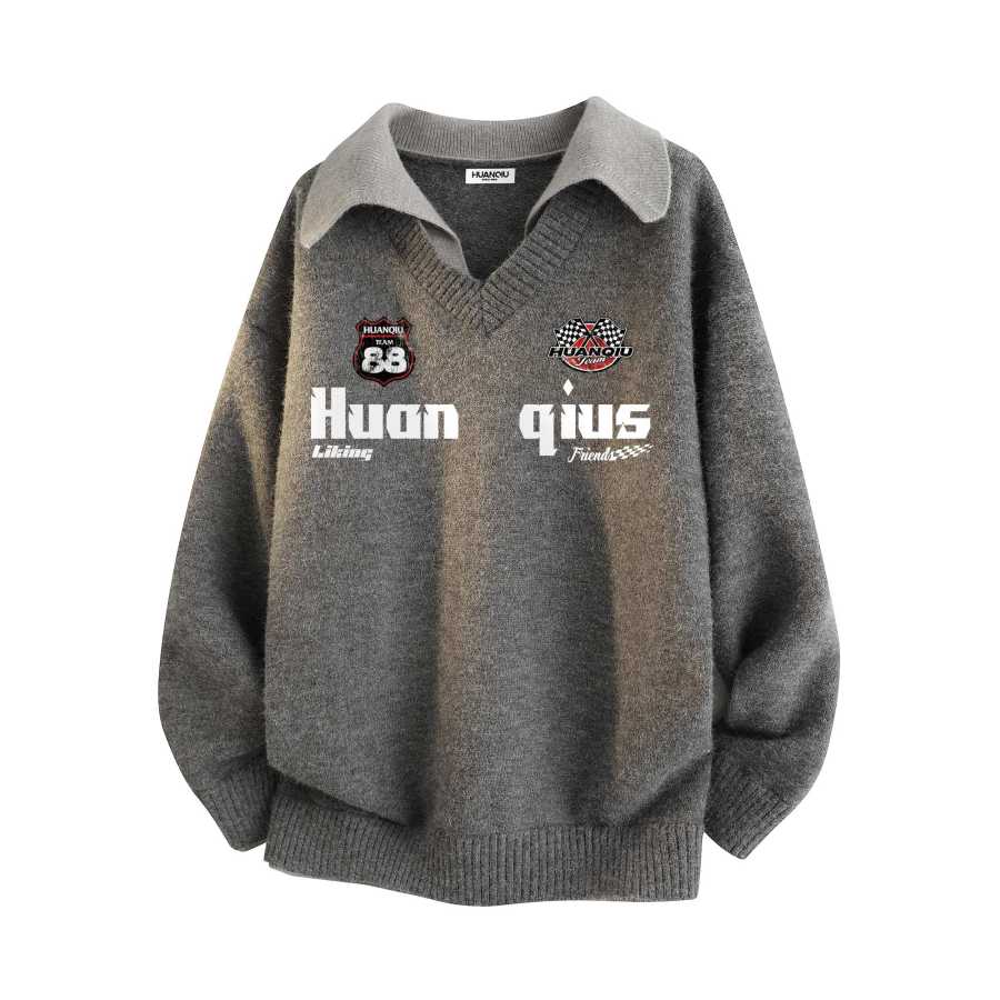 HUANQIU Knitwear Unisex Lapel Moderate Mock Two Piece