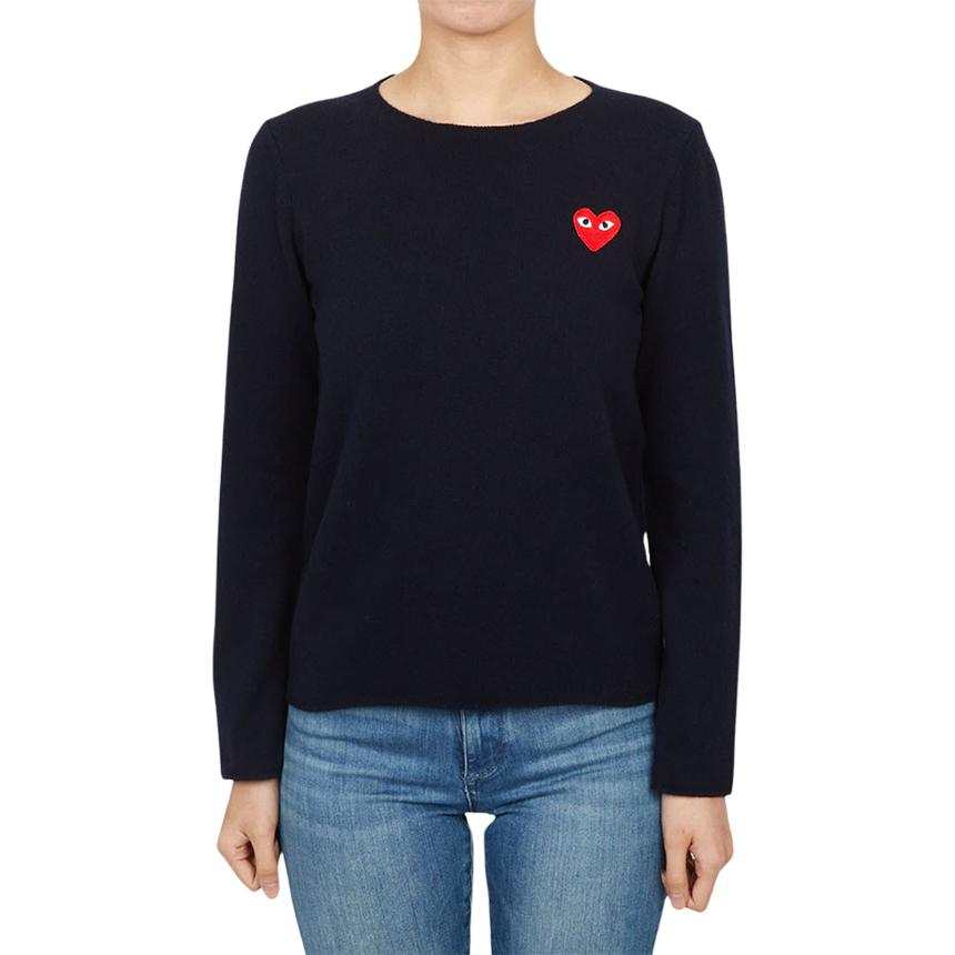 CDG Play Sweaters Women's Marine Blue Crew Neck Moderate Straight Fit