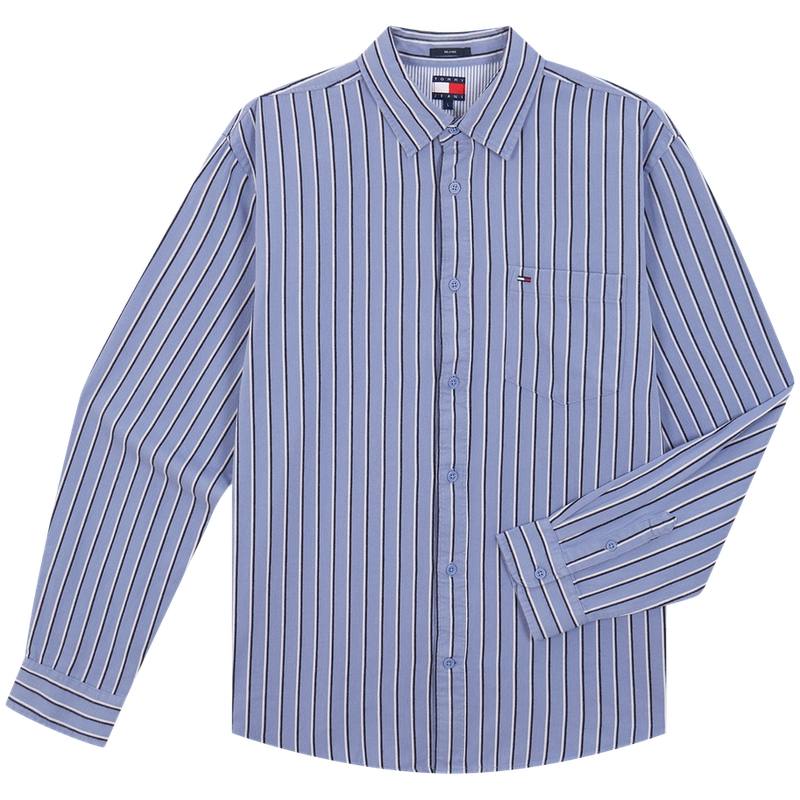 Tommy Hilfiger Shirts Men's Blue Stripes C5X Lapel Moderate Other