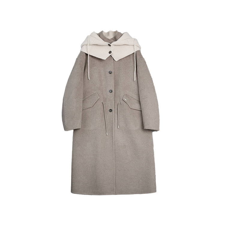 ELLE Coats Women's Oat Stand Collar Moderate Straight Fit