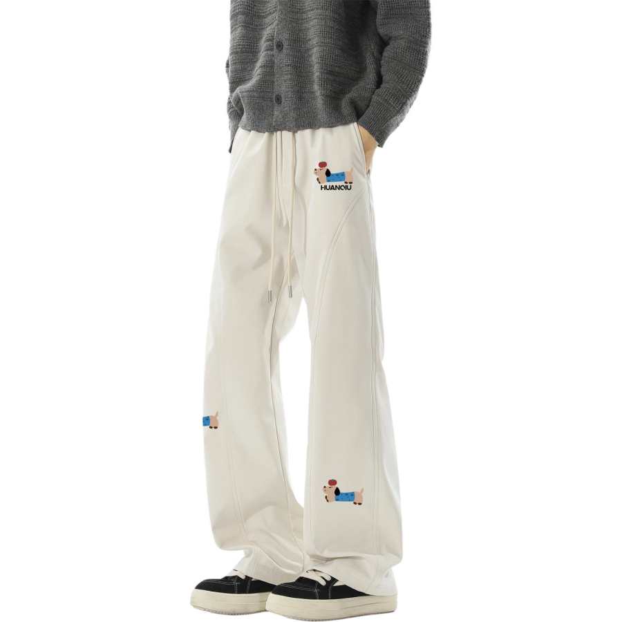 HUANQIU Casual Pants Unisex Thickened And Fleece Lined Straight Fit Pants