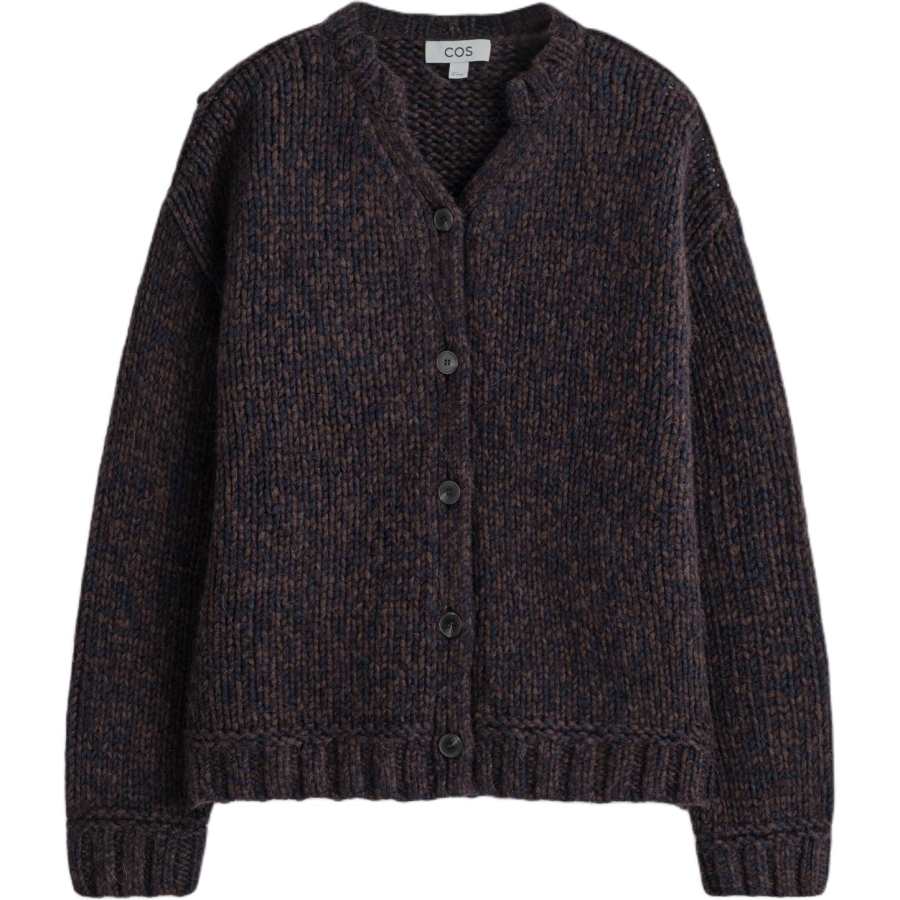 COS Knitwear Women's Brown/Navy Blue V Neck Moderate Cardigan