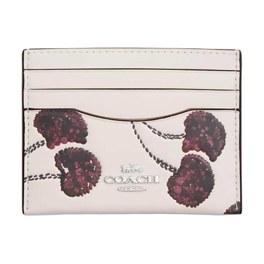 COACH Smooth Leather Card Holder Women's Silver & Chalk