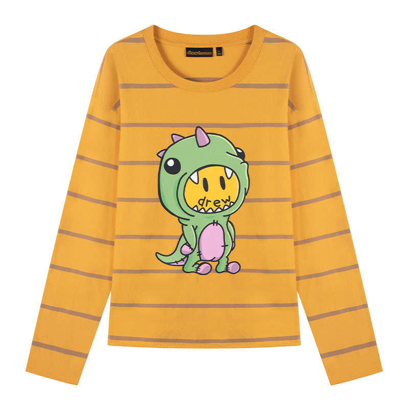 Drew house T Shirts Unisex Gold Stripes Crew Neck
