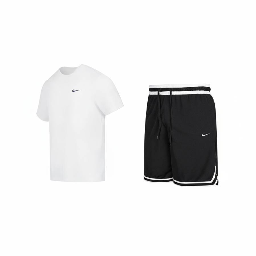 Nike Nike Casual Sportswear Men's White T Shirt+Black Shorts Crew Neck Moderate
