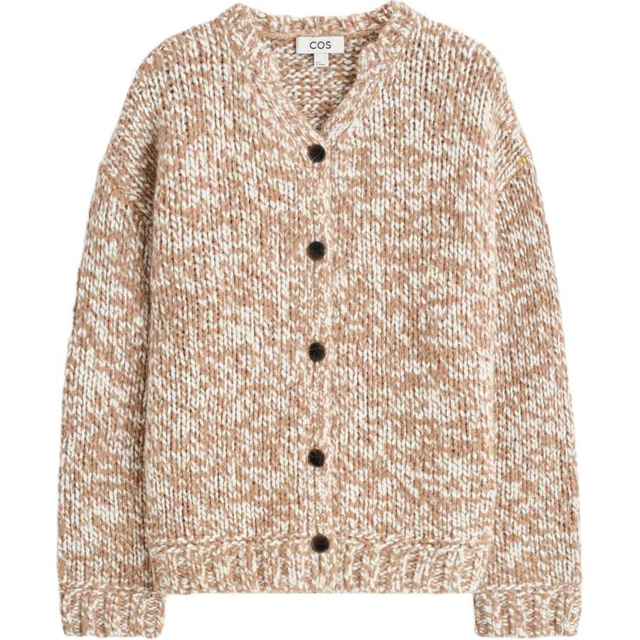 COS Knitwear Women's Camel/Beige V Neck Moderate Cardigan