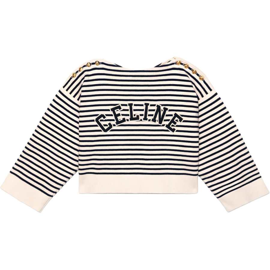 CELINE Women's Embroidered Mariniere In Cotton Knit Cream/Navy