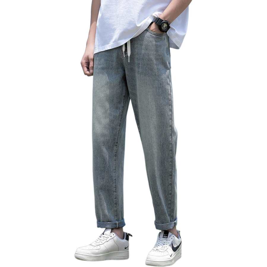 Tonlion Jeans Men's Vintage Blue Moderate Straight Fit Pants