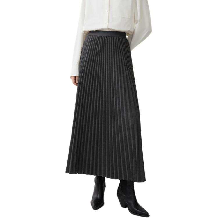 ELLE Casual Long Skirts Women's Dark Gray Moderate Mid Length Pleated Skirt