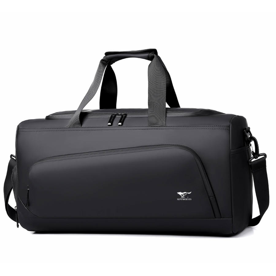 SEPTWOLVES Synthetic Leather Gym Bag Regular Men's Black Gray