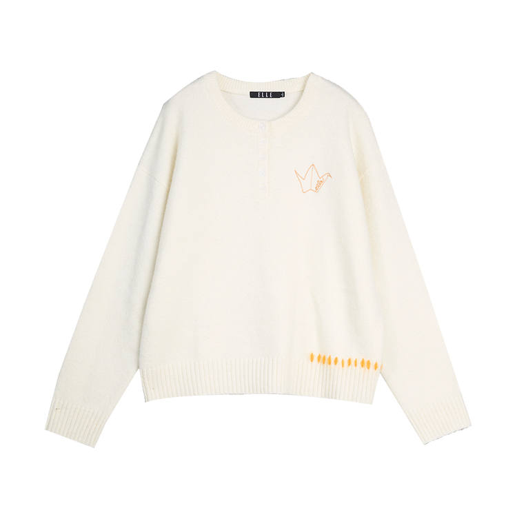 ELLE Sweaters Women's Ecru Crew Neck Moderate Other