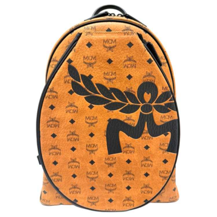 MCM MCM Stark Artificial Leather With Textile Backpack Medium Unisex Cognac