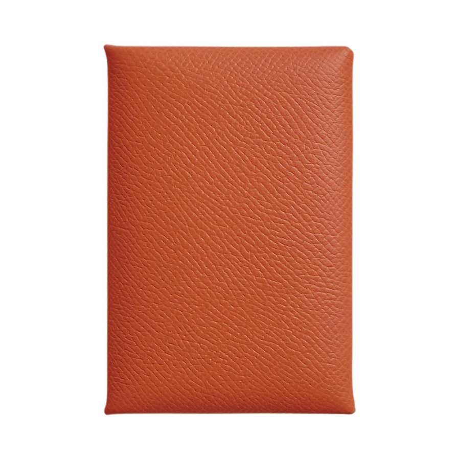 HERMES Calvi Epsom Leather Card Holder Women's R1 Terre Battue Red Earth