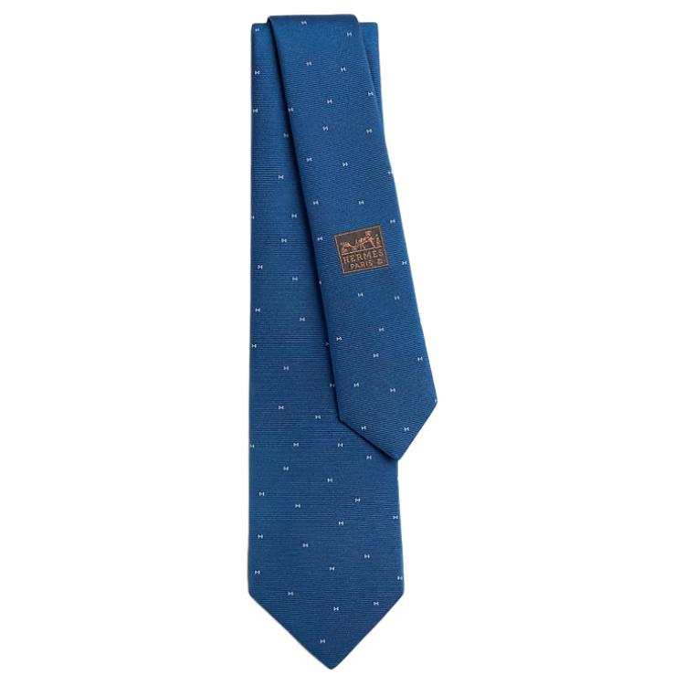 HERMES HERMES Mulberry Silk Ties Men's Medium Blue/White