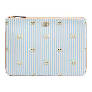 Valentino VLogo Signature Grained Calfskin Clutch Women's Blue & Ivory White