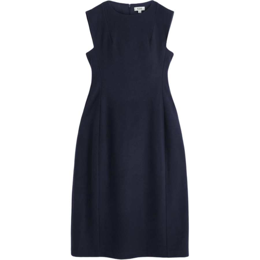 COS Sleeveless Dresses Women's Navy Blue Crew Neck Moderate Mid Length