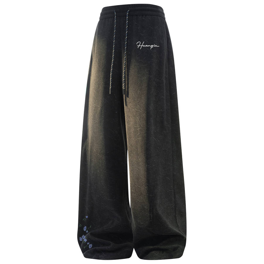HUANQIU Casual Pants Unisex Thickened And Fleece Lined Straight Fit Pants